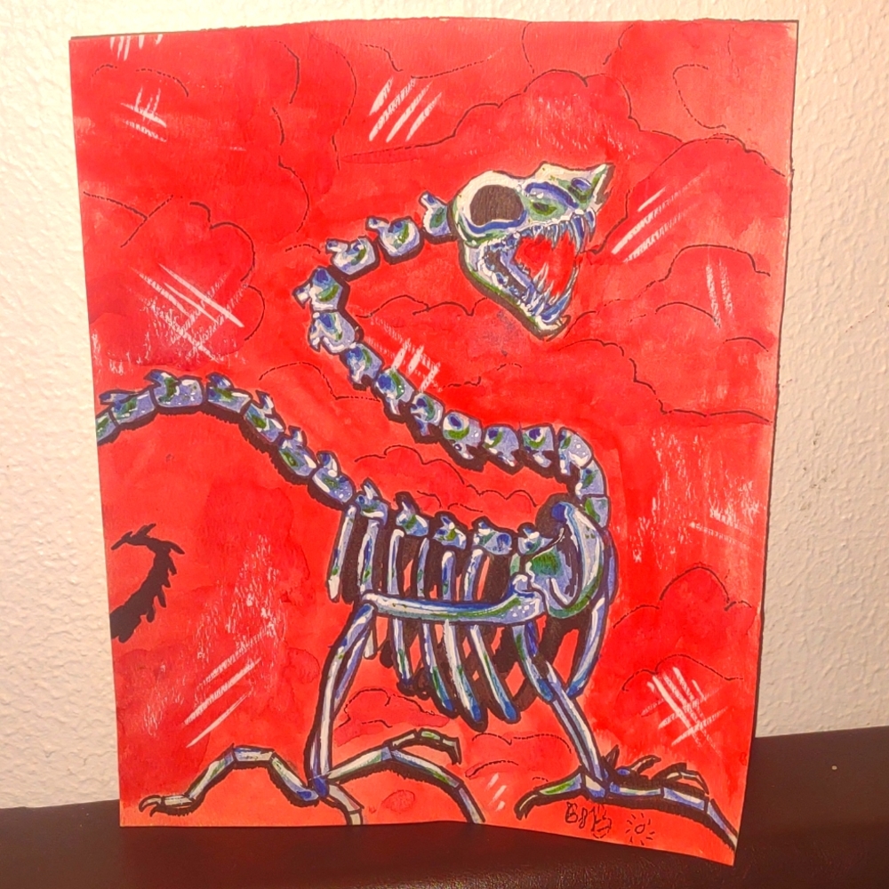 Watercolor painting of a Skeleton , 11x9in